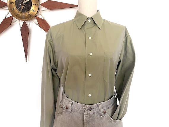 Brooks Brothers, Vintage 1990s Brooks Brothers Men's Green Button Down Shirt, Long Sleeve Cotton, M