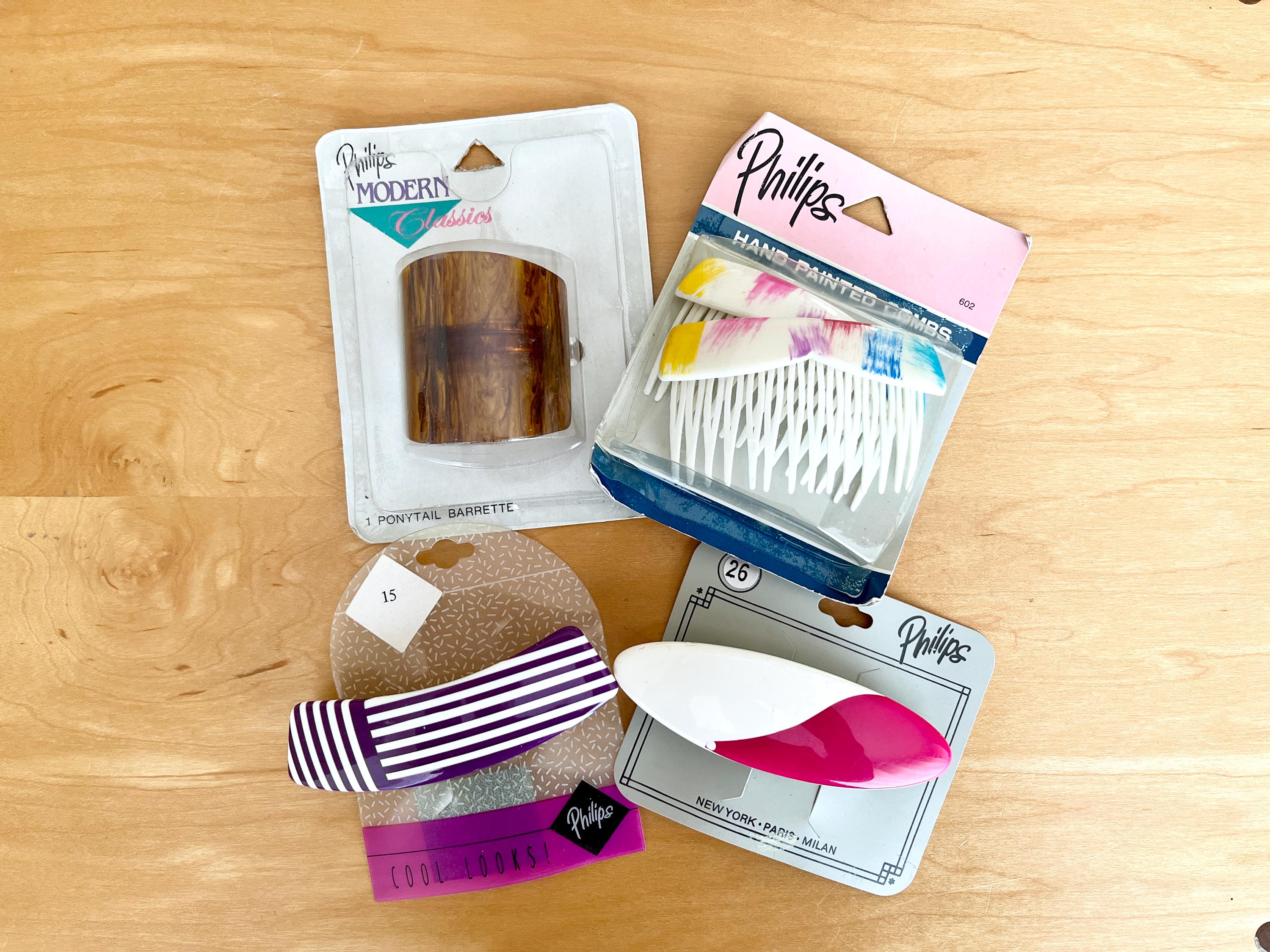 Vintage 80s Philips Hair Barrettes, Your Choice Abstract New Wave