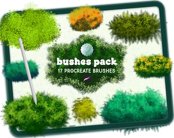 17 Bushes Pack • Procreate Brushes • Hand-drawn