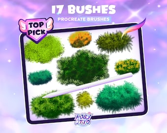 17 Bushes Pack • Procreate Brushes • Hand-drawn