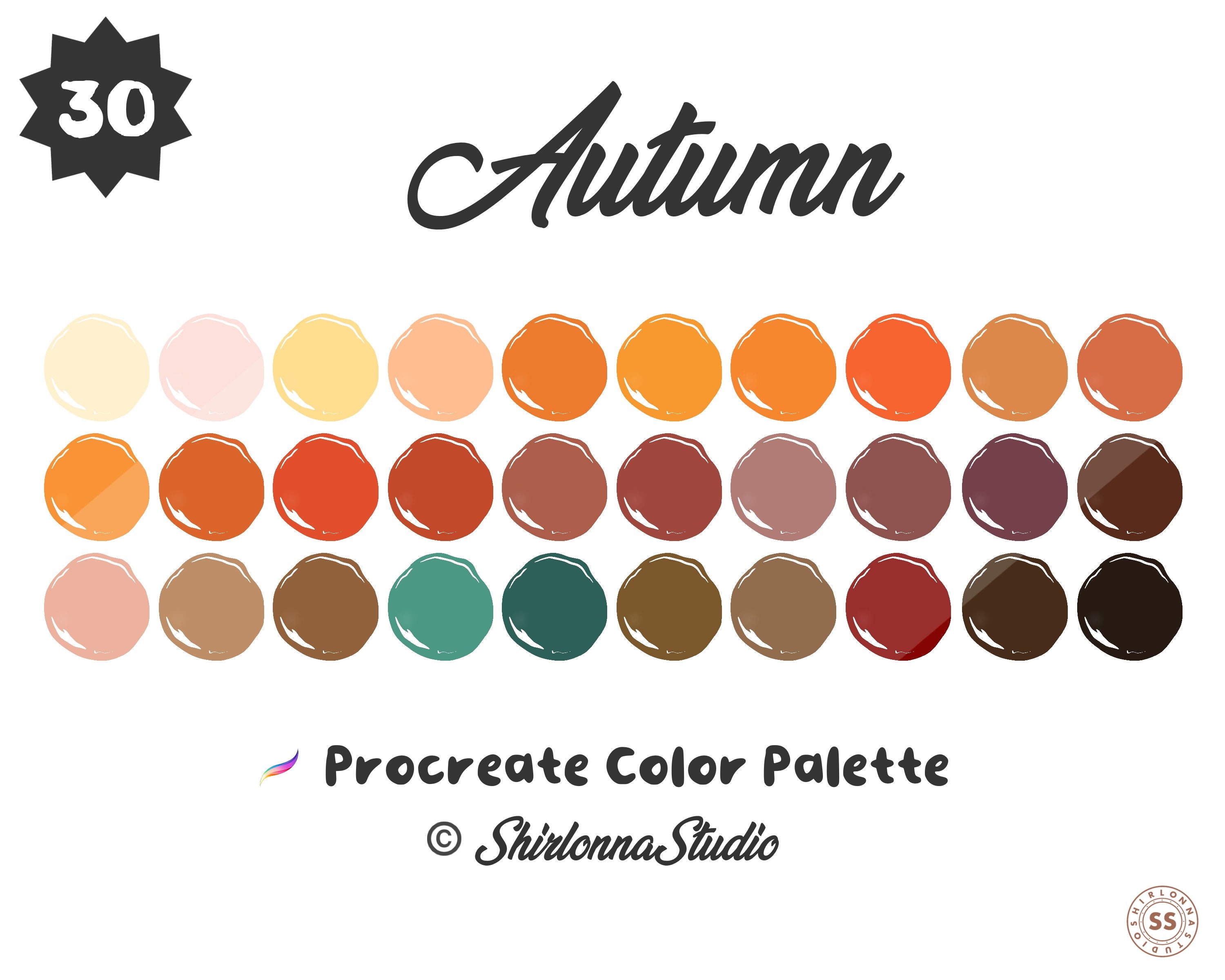 30 Autumn Color Palette Procreate Swatches Fall Colors | Etsy