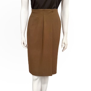 VINTAGE 90s Calvin Klein Pleated Wrap Wool Pencil Skirt 1990s