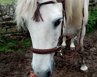 BROWN  BuckYou Perfect Fit Fully adjustable Rope and Biothane Sidepull bitless Bridle and reins!