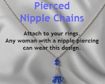 Nipple Chains for Pierced Nipples - Solid Silver - Swarovski Dangles - Handmade Jewelry to wear with your own  piercing - Nipple Jewelry