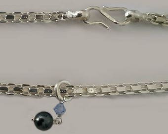 Ankle Chain - Handmade in solid silver - Beautiful anklet jewelry any women can wear - Removable Swarovski Charm - women's body jewellery