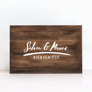 Cartel De Madera Personalizado "Bienvenidos"+Nombres De La Pareja