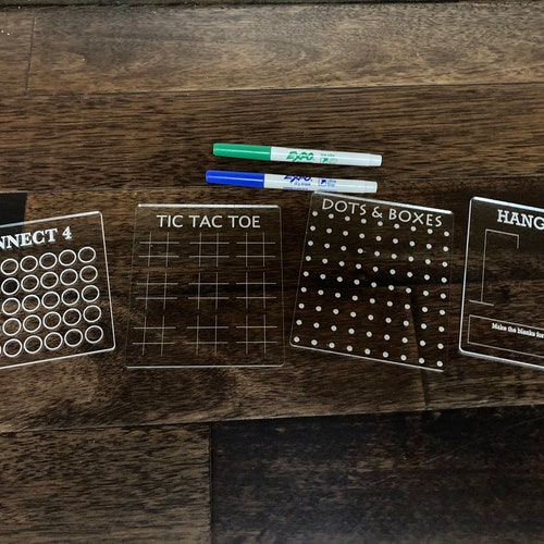 Acrylic Dry Erase Game Boards Hangman Tic Tac Toe Four in A Etsy