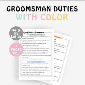 Groomsmen Duties with colorful headings checklist | Etsy