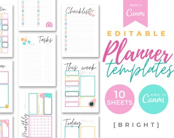 Editable Printable Planner Template Canva, Canva Template Kit, Canva Planner Template Commercial Use, Planner Printable Pages Bundle, Canva