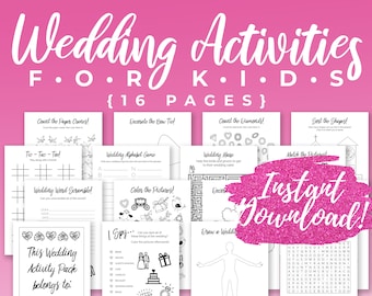 Kids Wedding Activities Printable Pack, activity book, wedding kids table activities, wedding activity pack, kids wedding gift, 16 pages, A4