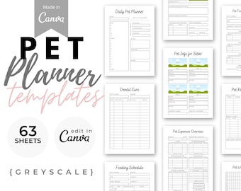 Pet planner editable, pet health records planner, pet care planner, owner and pet, pet grooming, pet emergency binder, pets gift, Canva