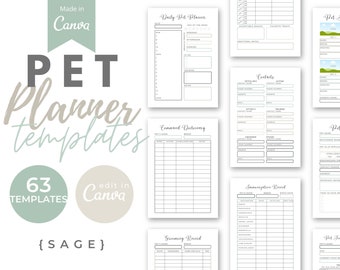 Pet Care Planner Binder Templates Canva, 100% Editable, Veterinarian Printable, Pet Planner Printable, Canva Planner Template Commercial Use