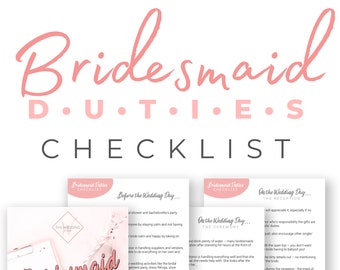 Bridesmaid Duties Checklist, bridesmaid printable, bridesmaid planner, will you be my bridesmaid, bridesmaid proposal gift, bridesmaid ideas