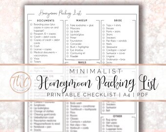 honeymoon packing list minimalist printable checklist honeymoon checklist honeymoon pack list honeymoon gift idea packing checklist