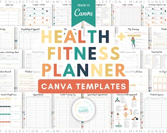 MIAMI SUNSET Health & Fitness Planner Templates Canva, Health and Wellness, Health Tracker, Fitness Planner Tracker, Exercise Planner