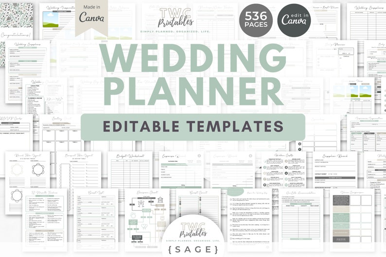 Wedding Template Bundle, Wedding Planner Template Canva, Wedding Planner Printable, Wedding Templates Canva, Event Planner, Wedding Binder image 1
