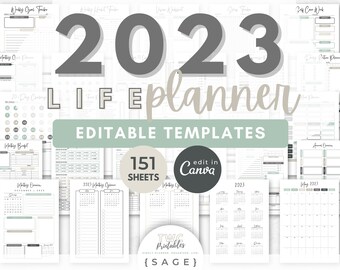Canva Template 2023 Life Planner Calendar Bundle, 2023 Monthly Planner Digital, Editable 2023 Planner Printable, Daily Weekly To-Do List