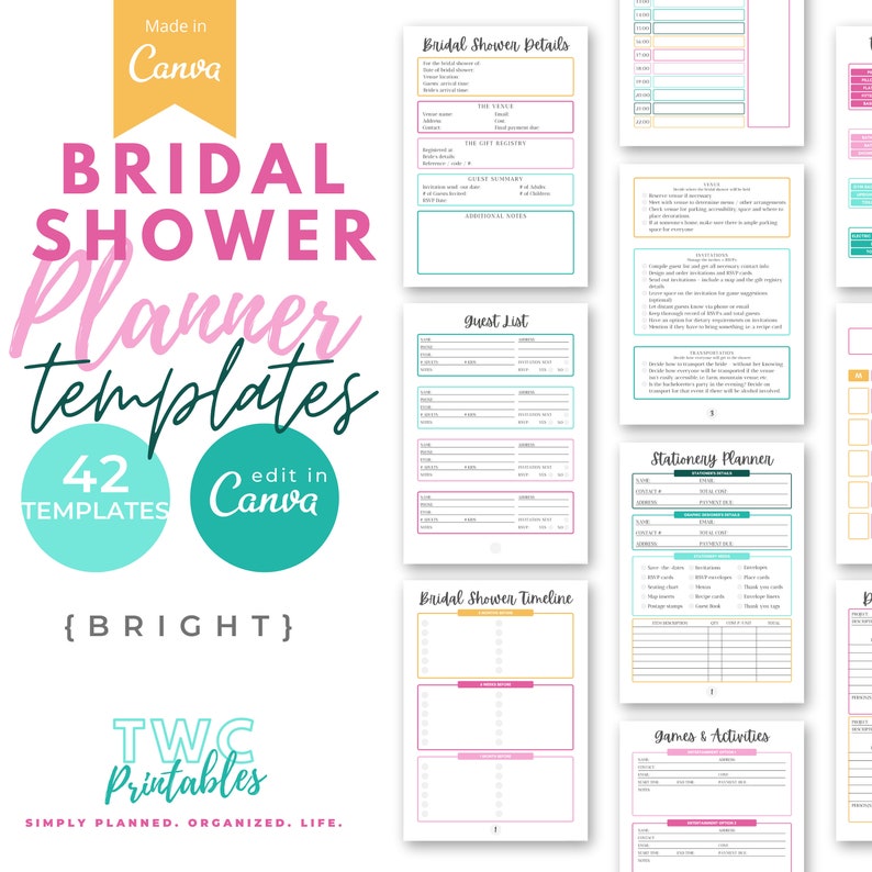 Editable Bridal Shower Planner Templates for Canva bridal image 1