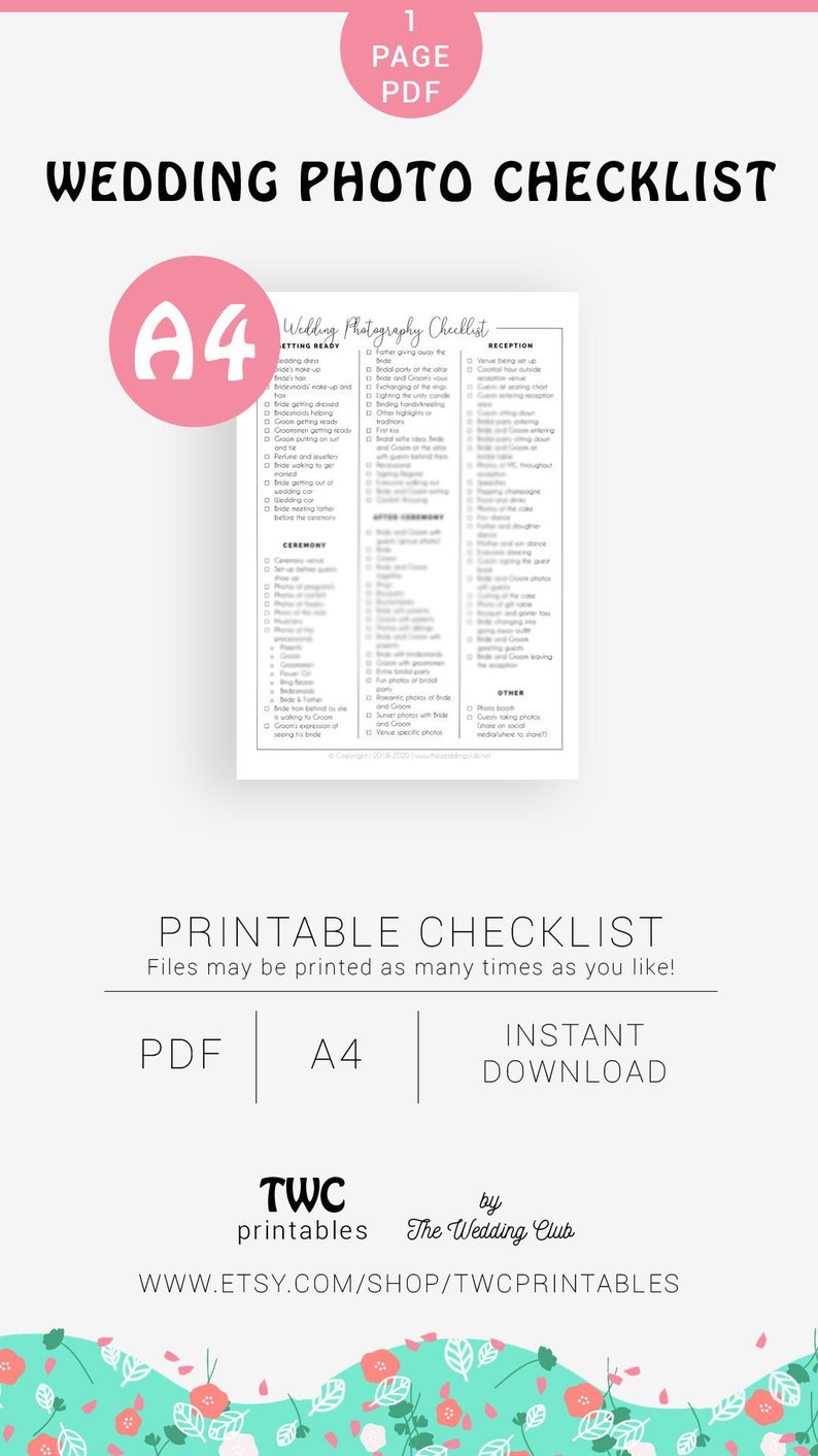 Wedding photo checklist MINIMALIST plan all of your wedding photography opportunities ahead with this planner image 1