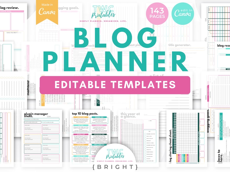 These Blog Planner Canva Templates will help you manage your blog like a pro! Use these Blogging Planner Templates to create a Blog Content Calendar. Learn Blogging How To by using this planner along with other blogging research.