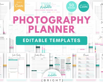 Photography Planner Canva Templates | 50 Pages | Shoot schedule, Session planner, Editing timeline, Portfolio plan, Client organizer//BRIGHT