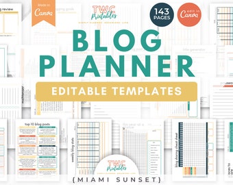 Blog Planner Templates for Canva | 143 Pages | Blog Business Plan, Blog Post Template Planner, Blog Management, Blog Tracker //MIAMI SUNSET