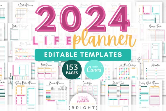 2024 Planner Templates for Canva 153 Pages 2024 Calendar, Monthly Planner,  Lifestyle Planner, Agenda 2024 Canva, Planner Kit //BRIGHT 