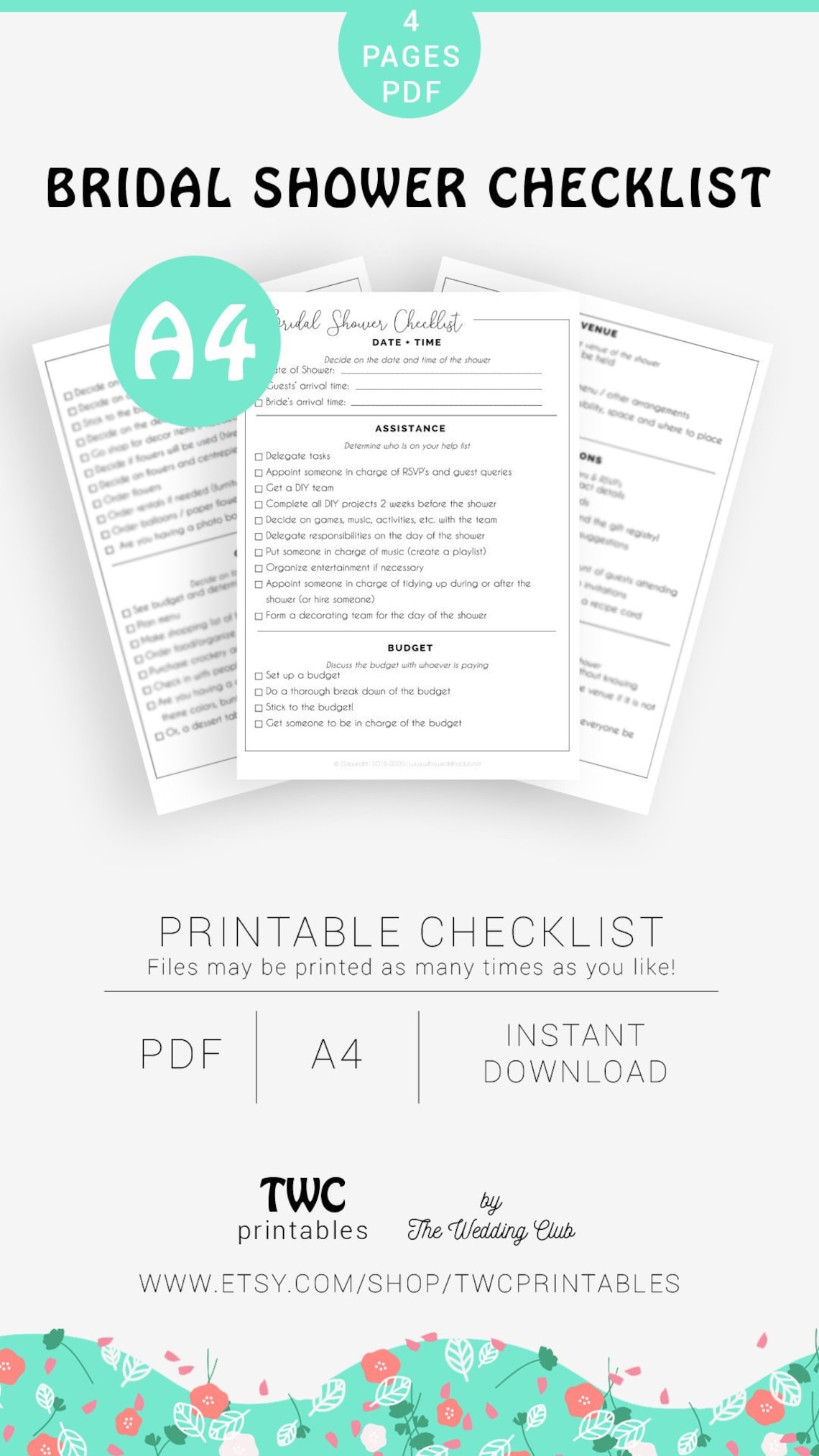Bridal shower checklist Minimalist printable bridal | Etsy