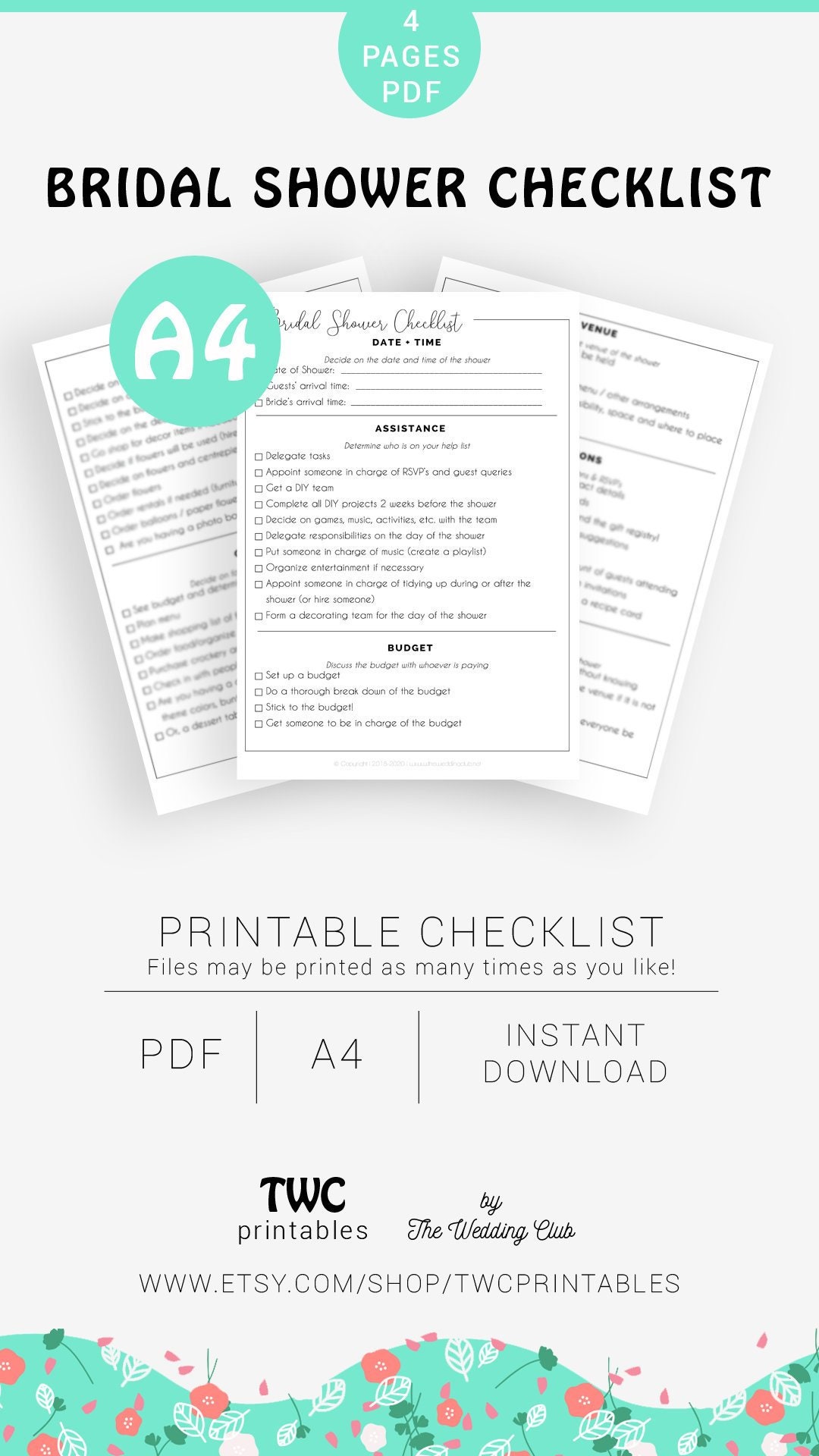 bridal shower checklist minimalist printable bridal etsy