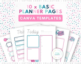 Canva Planner Template Bundle | Daily, Weekly & Monthly Templates | Printable Inserts | To Do List Checklist Binder Pages //COTTON CANDY