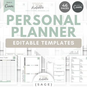 SAGE-canvasjablonen voor persoonlijke planner | Organisator van 46 pagina's (digitale download, A4/US Letter-formaat)