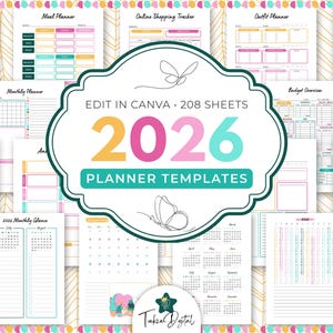 2026 Planner Canva Templates (A4/A5/A6/US Letter) Digital Download | BRIGHT