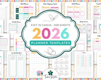 2026 Planner Canva Templates (A4/A5/A6/US Letter) Digital Download //BRIGHT