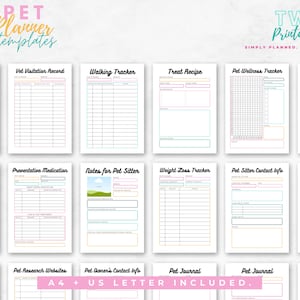 The editable pet planner templates for Canva will help you to create your own pet planner printable, or various pages for your pet organizer! Make your own pet care planner or puppy planner with this Canva kit! Also great as pet owner gifts.