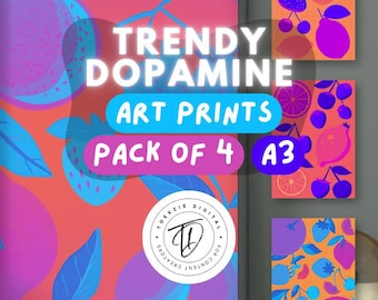 Fruit Dopamine Art Prints: Retro Kitchen Decor, Set of 4 (Digital Download)