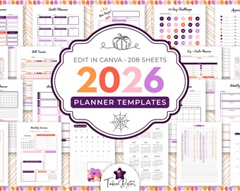 2026 Dated Planner Canva Templates: editable calendar printable, monthly, yearly, budget sheets & more! //BOO