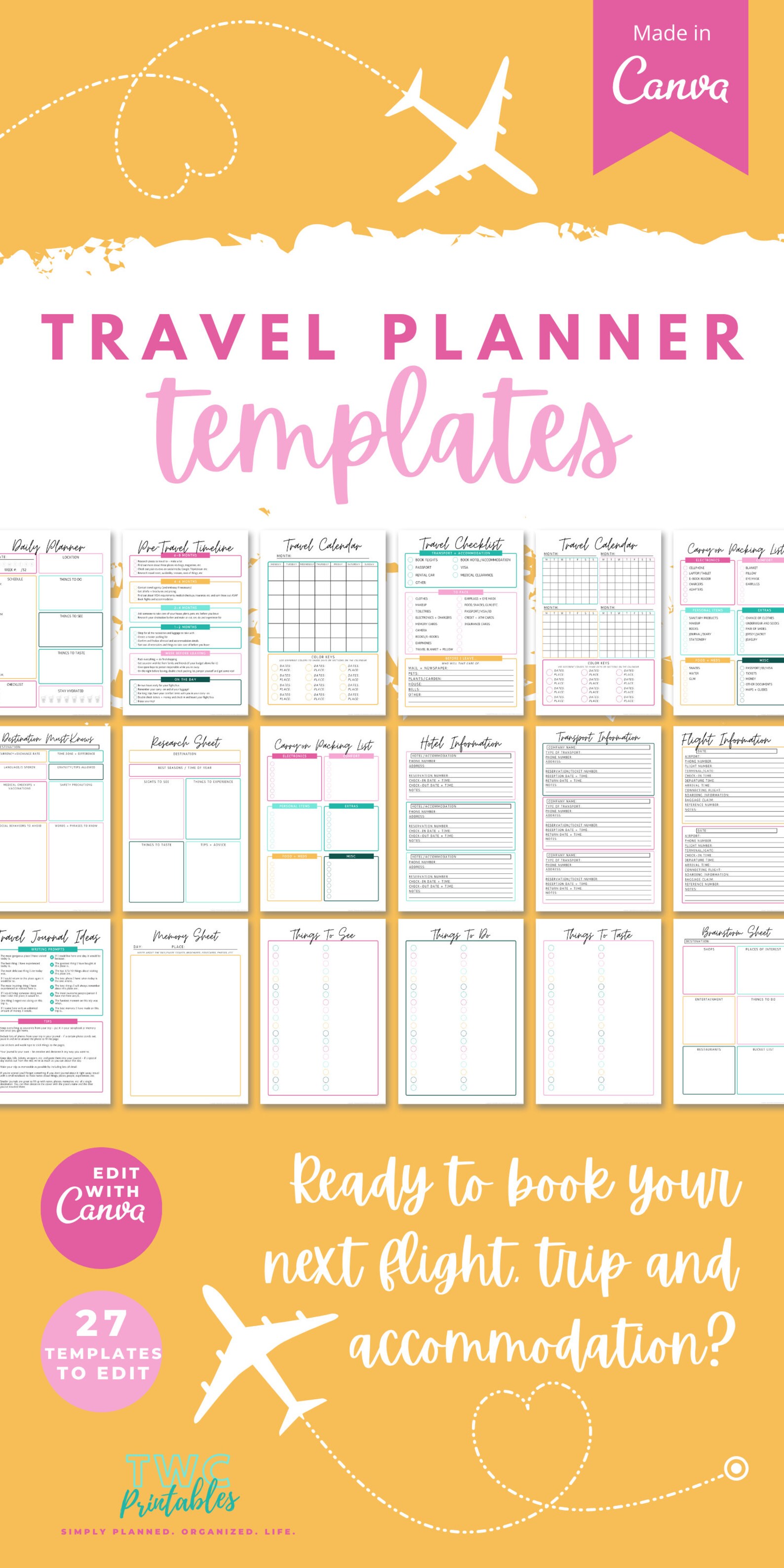 Editable Travel Planner Template Canva Travel Planner Etsy Singapore