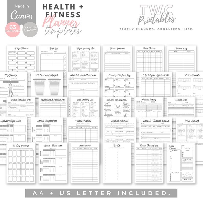 Fitness Planner Canva Planner Template Fitness Template Etsy