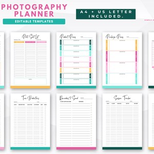 Streamline your photography business with the Photography Planner Canva templates! Featuring photography checklists, workflow charts, client sheets, and more. The comprehensive photographer planner is perfect for any photography business.