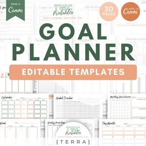 Goal Planner Canva Templates: Editable Printable Workbook (A4 + US Letter) TERRA
