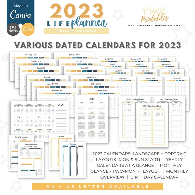 Canva Template Planner 2023 Editable Calendar Printable 2023 - Etsy UK