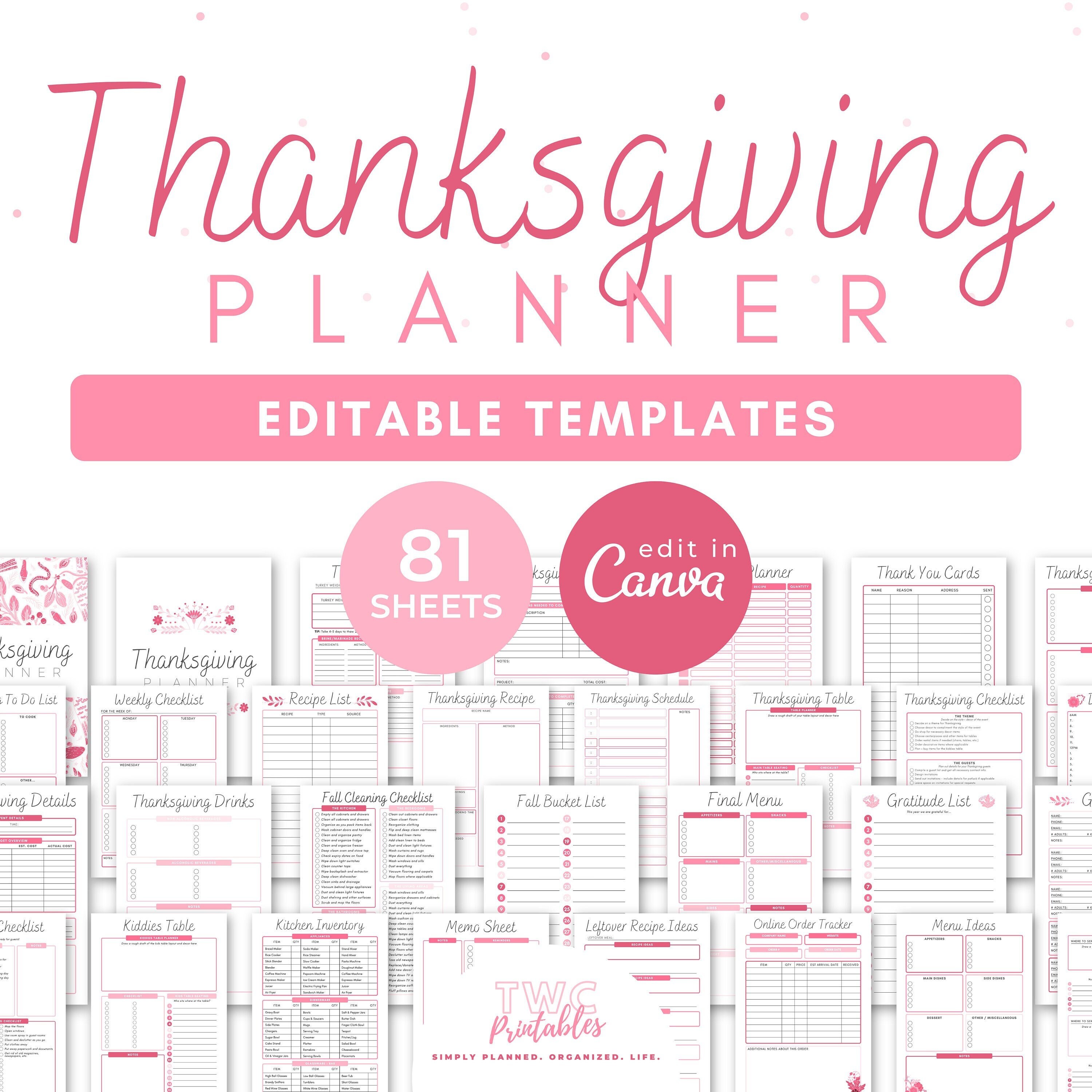 Thanksgiving Planner Canva Planner Template Holiday Planner Etsy