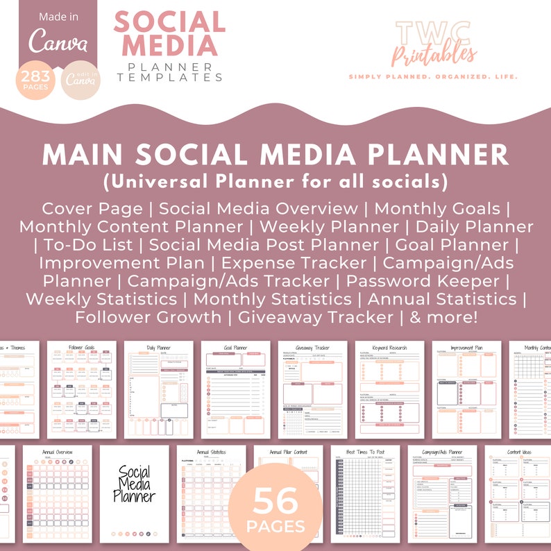 Social Media Planner Canva Template Content Planner Calendar Etsy Social Media Planner Canva Template Content Planner Calendar Etsy