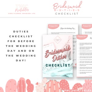 Bridesmaid Duties Checklist, Bridesmaid Printable, Bridesmaid Planner ...