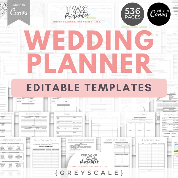 Canva template wedding planner, wedding planner binder, wedding planner printable, event planner, wedding template, canva planner template