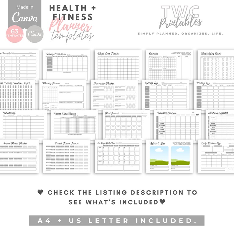 Fitness Planner Canva Planner Template Fitness Template Etsy