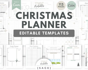 SAGE Christmas Planner Canva Templates | Holiday Organizer (113 Pages) (Digital Download)