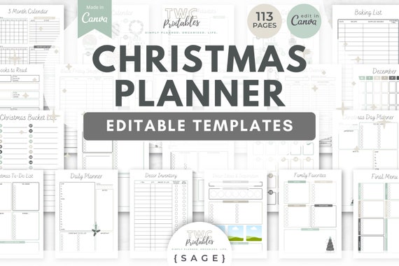 SAGE Christmas Planner Canva Templates | Holiday Organizer (113 Pages) (Digital Download)