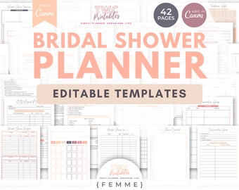 Bridal Shower Planner Canva Template, Bridal Shower Planning, Wedding Events Template, Event Planner, Event Planning Template, Canva Planner