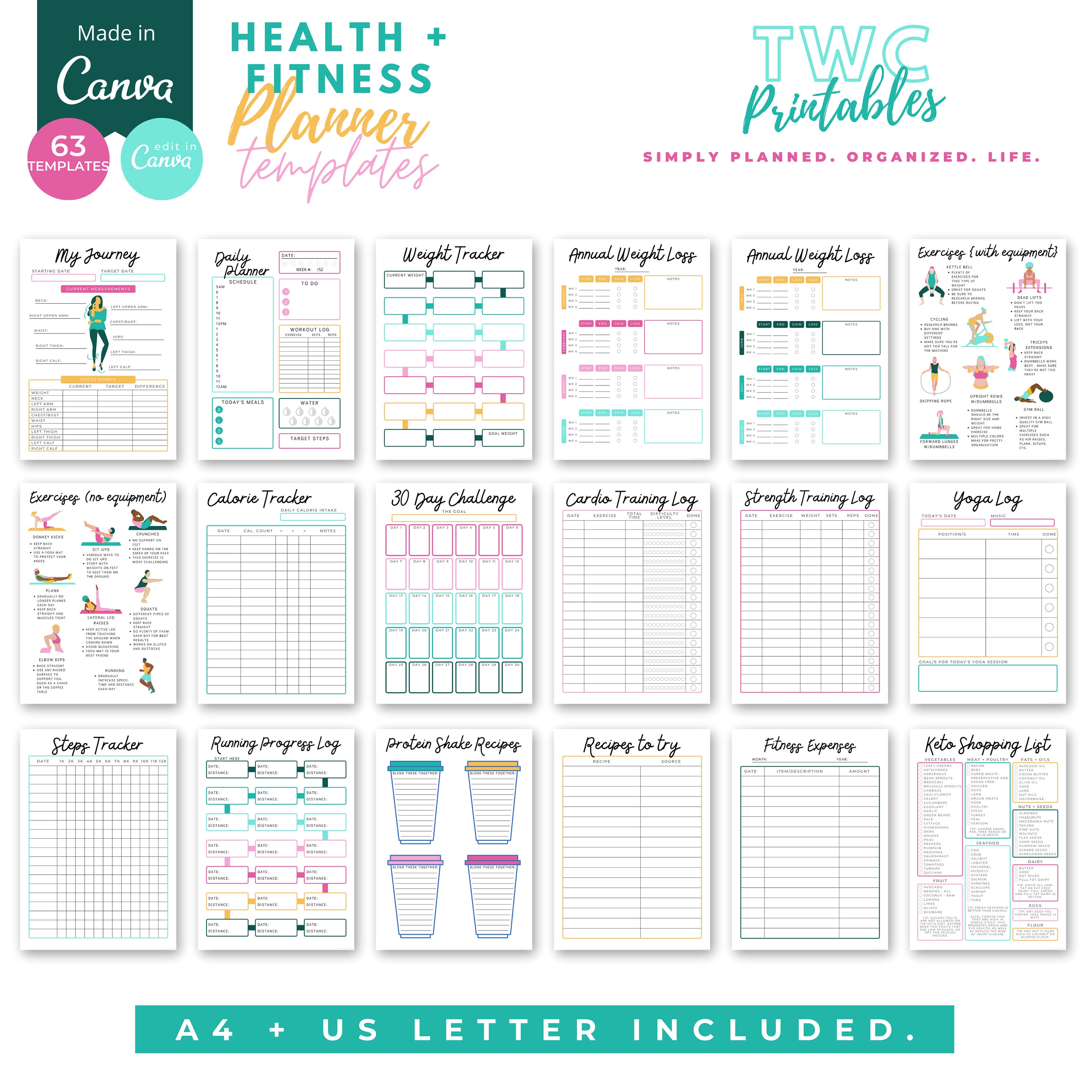 Editable Health & Fitness Planner Templates for Canva Fitness Etsy Canada
